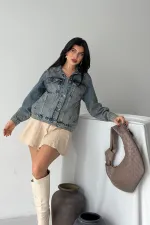 Denim Jacket with Buttons  6081-62-(S-L-3) Middle Blue - Tinted