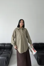 Oversize Denim Jacket with Buttons  6080-74-(S-L-3) Green