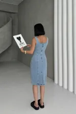 Askılı Fermuarlı Midi Elbise 3051-25-(S-XL) Askılı Fermuarlı Midi Elbise 3051-25-(S-XL)