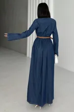 Püsküllü Uzun Kollu Kot Elbise  3016-26-(S-XL)