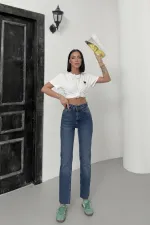 Dikişsiz Paça Mom Fit Kot Pantolon  764-01-(27-32)