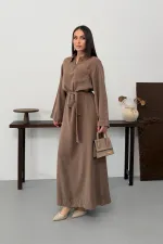 Belted Long Denim Dress 3035-72-(S-XL) Soil Belted Long Denim Dress 3035-72-(S-XL) Soil