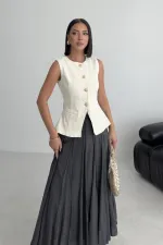 Denim Vest with Slit Front 6086-80-(S-XL) Natural