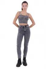 Parçalı Mom Pantolon 778-40-(28-33) Parçalı Mom Pantolon 778-40-(28-33)