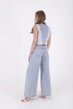 Geniş Saçaklı Paça Peçli Kot Pantolon  7041-14-(27-32)