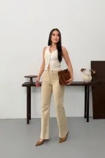 Wide Leg Palazzo Relaxed Jean with Decorative Front Pockets  1710-65-(27-32) Stone