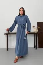 Belted Long Denim Dress 3035-98-(S-XL) 
