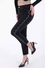 Yanları Droplı Mom Fit Kot Pantolon  7039-23-(26-31)