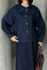 Baby Collar Denim Shirt 6095-17-(S-L-3) Slubbed Navy Blue