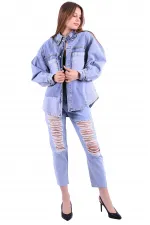Parçalı Renkli Yıkamalı Kot Ceket 610-0815-(S-XL) Parçalı Renkli Yıkamalı Kot Ceket 610-0815-(S-XL)