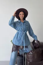 Belted Oversize Shirt 6250-15-(S-L-3) Light Blue Denim