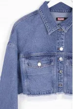 Denim Short Jacket with Revealed Pocket Liners 6016-15-(S-XL-6) Light Blue Denim Denim Short Jacket with Revealed Pocket Liners 6016-15-(S-XL-6) Light Blue Denim