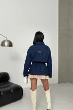 Denim Jacket with Waist Detail 6145-17-(S-L-3) Slubbed Navy Blue