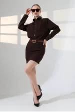 Buttoned Mini Denim Dress  3027-78-(S-L-3) Brown