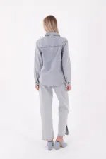 Denim Shirt with Snap Buttons 6013-08-(S-XL-6) Snow Light Blue Denim Shirt with Snap Buttons 6013-08-(S-XL-6) Snow Light Blue