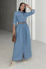 Düğmeli Uzun Kot Elbise 3041-25-(S-XL) Düğmeli Uzun Kot Elbise 3041-25-(S-XL)