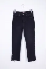Yanı Yırtmaçlı Flare Paça Mom Kot Pantolon  1774-03-(26-31)