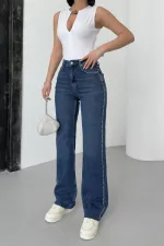 Taşlı Straight Kot Pantolon 7112-01-(28-33)