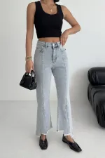 Mom Fit Jean with Asymmetrical Flared Legs 1859-08-(26-31) Snow Light Blue