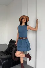 Kolsuz Fermuarlı Pileli Kısa Elbise 3026-27-(XS-XL-5) Kolsuz Fermuarlı Pileli Kısa Elbise 3026-27-(XS-XL-5)