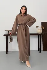 Belted Long Denim Dress 3035-72-(S-XL) Soil Belted Long Denim Dress 3035-72-(S-XL) Soil