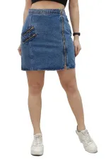 Önü Fermuarlı Mini Kot Etek  192-27-(S-XL-6)