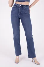 Tasseled Bottom Wide Leg Relax Jean 1726-01-(28-33) Dark Blue Denim Tasseled Bottom Wide Leg Relax Jean 1726-01-(28-33) Dark Blue Denim