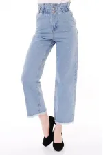 Elasticated Waist Wide Leg High Waisted Relaxed Jean 789-42-(27-32) Ice Blue - Tinted Elasticated Waist Wide Leg High Waisted Relaxed Jean 789-42-(27-32) Ice Blue - Tinted