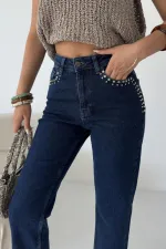 Taşlı Mom Fit Kot Pantolon 7023-26-(26-31)