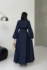 Düğmeli Uzun Boy Kot Elbise  3047-17-(S-XL)