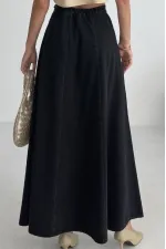 Ruffled Long Skirt with Elasticated Waist 1063-23-(36-44) Regular Anthracite