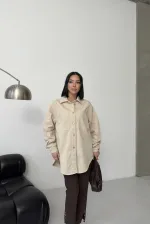 Düğmeli Oversize Kot Gömlek  6080-65-(S-L-3)