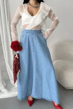 Ruffled Long Skirt 1069-25-(36-44) Middle Blue