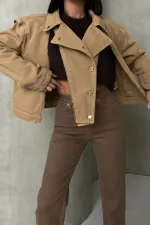 Zipper Detail Denim Jacket 6141-70-(S-L-3) Camel Zipper Detail Denim Jacket 6141-70-(S-L-3) Camel