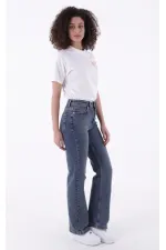 Stitched Hems Wide Leg Relaxed Jean  7026-02-(26-31) Dark Tinted Denim