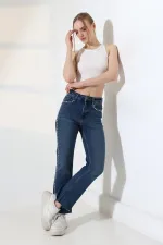 Zımba Taşlı İspanyol Mom Fit Kot Pantolon 7192-01-(27-32) Zımba Taşlı İspanyol Mom Fit Kot Pantolon 7192-01-(27-32)