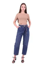 Beli Pileli Kot Kemerli Gevşek Kot Pantolon  1741-62-(26-31)