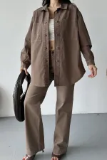 Düğmeli Oversize Kot Gömlek 6080-72-(S+L+3)