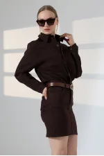 Buttoned Mini Denim Dress  3027-78-(S-L-3) Brown