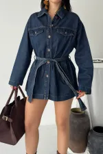 Belted Oversize Shirt 6250-19-(S-L-3) Dark Blue Intense Tinted