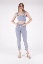 Paçası Droplu ve Detaylı Kot Pantolon 1713-08-(26-31) Paçası Droplu ve Detaylı Kot Pantolon 1713-08-(26-31)