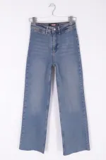 Wide Leg Palazzo Relaxed Jean with Decorative Front Pockets 1710-62-(27-32) Middle Blue - Tinted