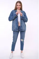 Classic Regular Boyfriend Denim Jacket 650-01-(S-XL-6) Dark Blue Denim Classic Regular Boyfriend Denim Jacket 650-01-(S-XL-6) Dark Blue Denim