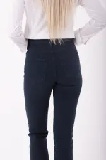 Fringe Ending High Waisted Mom Fit Jean  764-12-(26-28) Navy Blue