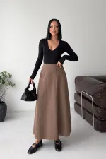Ruffled Long Skirt with Elasticated Waist  1063-72-(36-44) Soil