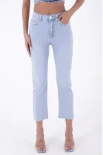 Fringe Ending High Waisted Mom Fit Jean  764-42-(32-36) Ice Blue - Tinted