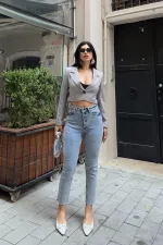 5 Düğmeli Mom Fit Kot Pantolon 745-08-(26-31)