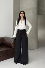 Elasticated Palazzo Trousers 7150-07-(36-42-4) Black