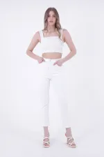 Fringe Ending High Waisted Mom Fit Jean  764-50-(32-36) White