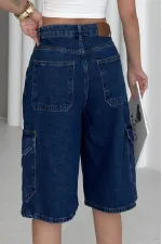 Mid Length Denim Shorts with Pocket Detail 2026-26-(36-42-6) Regular Dark Blue